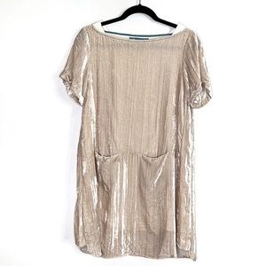 FLOREAT Anthro Crushed Velvet Dress with pockets neutral Champagne sz XSP
